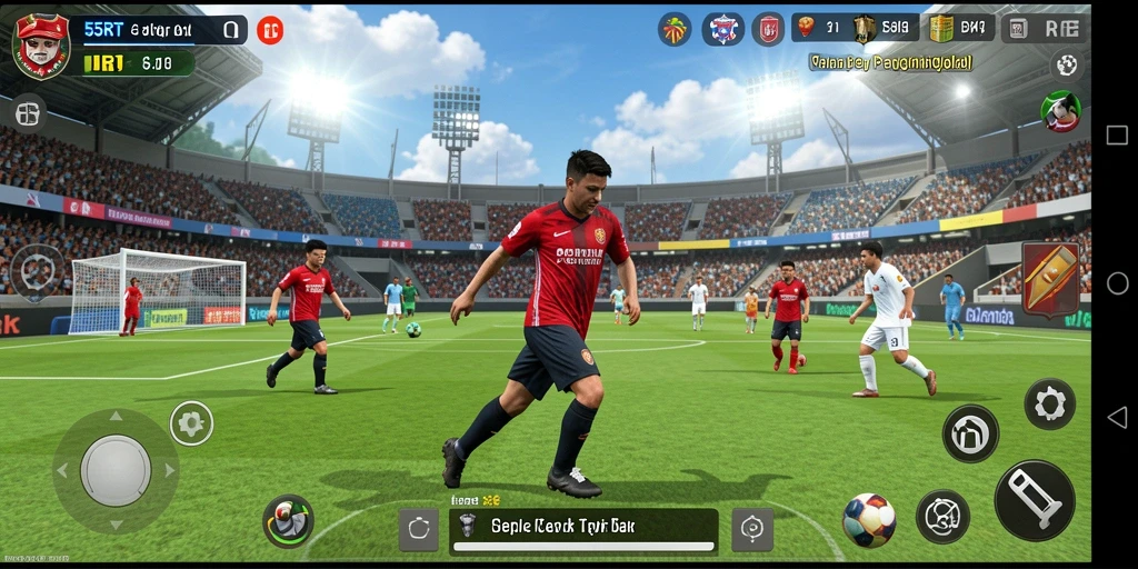 Tampilan gameplay <strong>55RT</strong> yang penuh aksi di lapangan sepak bola.