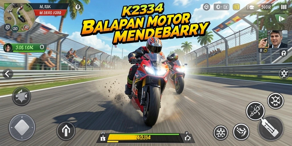 Gameplay menegangkan dalam balapan motor yang seru.